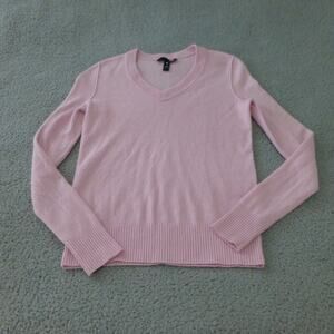 Aqua Cashmere Sweater Womens Small Pink Knit Minimal Cozy V Neck Flawed